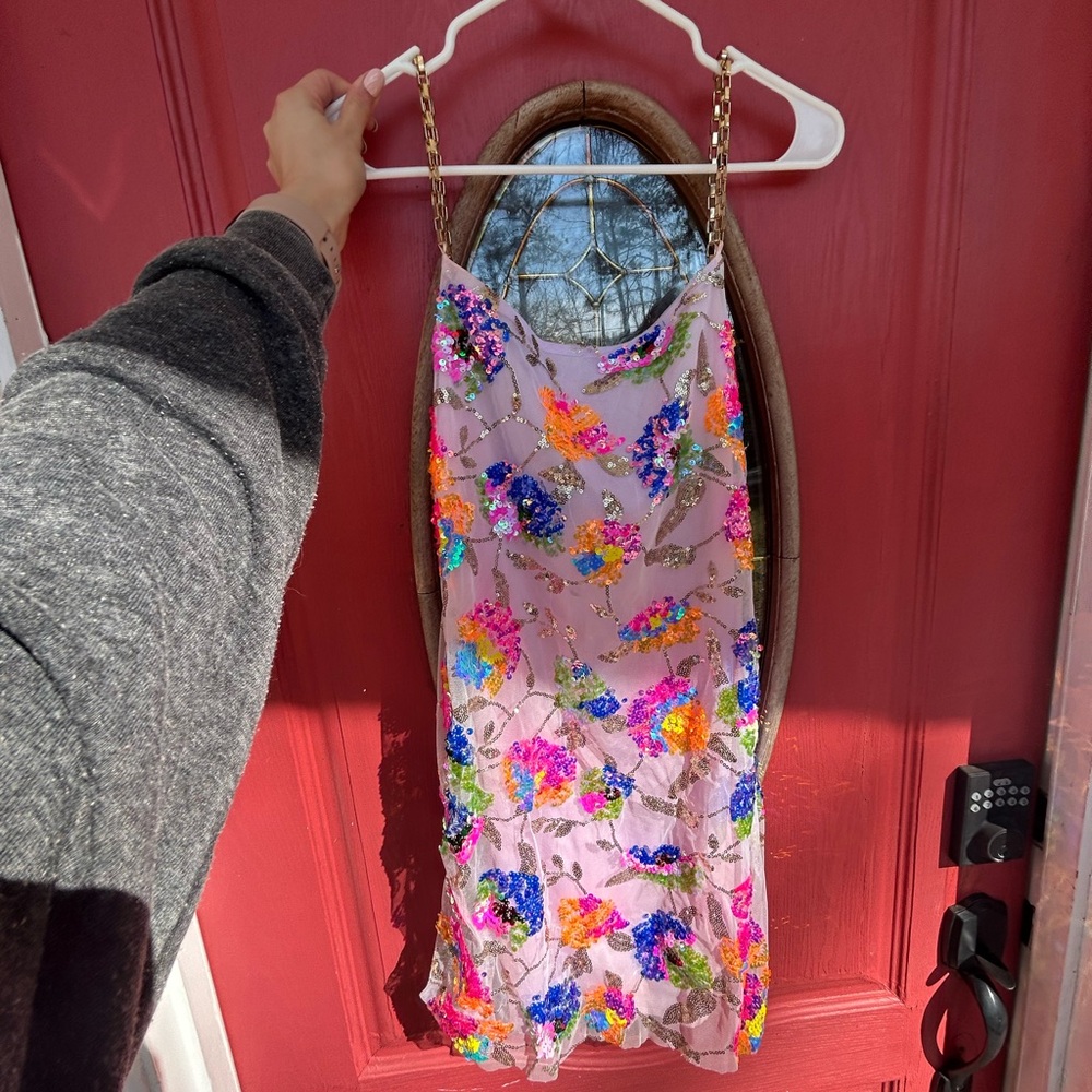 Colorful Sequin Dress with Gold Straps